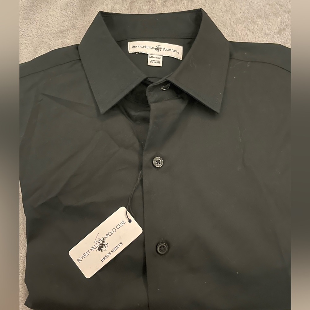 Beverly Hills Polo Club Black Dress Shirt Grey Medium NWT